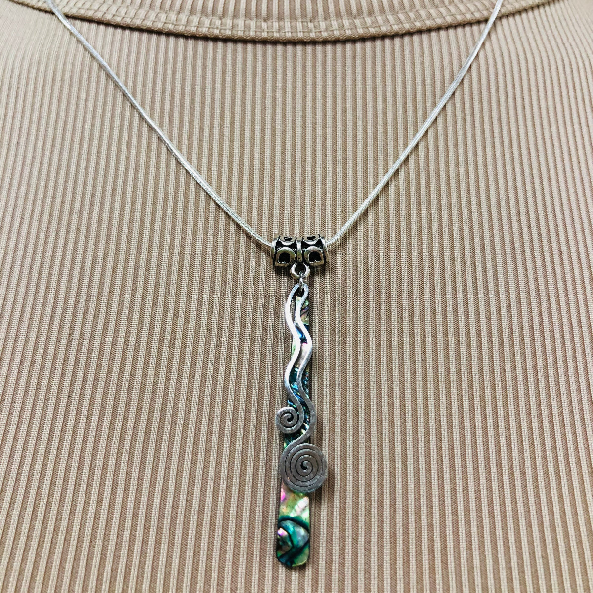 Abalone and Stainless Pendant Necklace