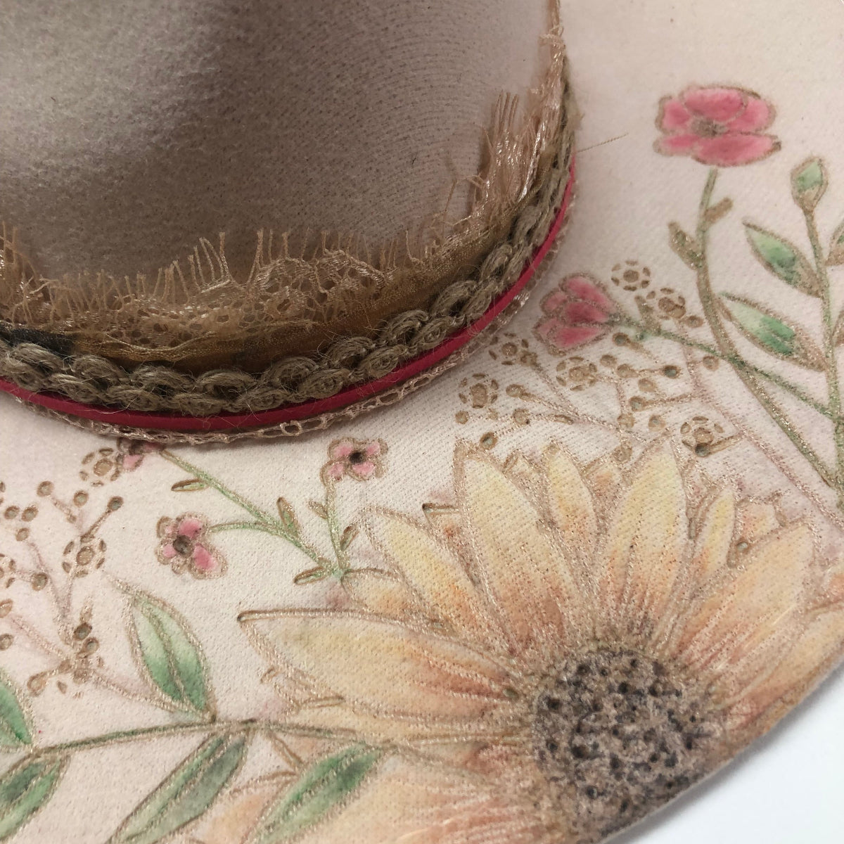 Hand Painted Fleece Hat in Beige