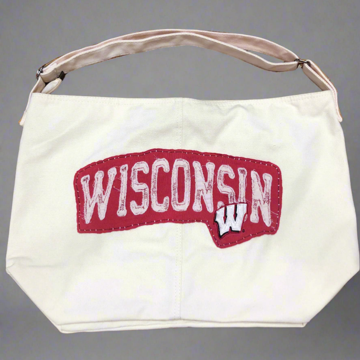 Upcycled Wisconsin Canvas Tote Bag in White