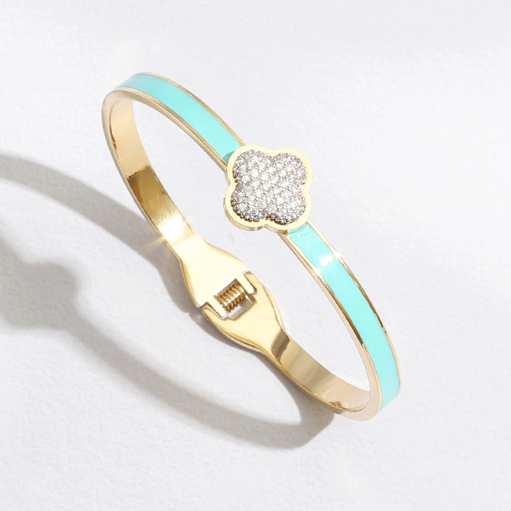 Colored Clover Cuff Bangle Bracelets