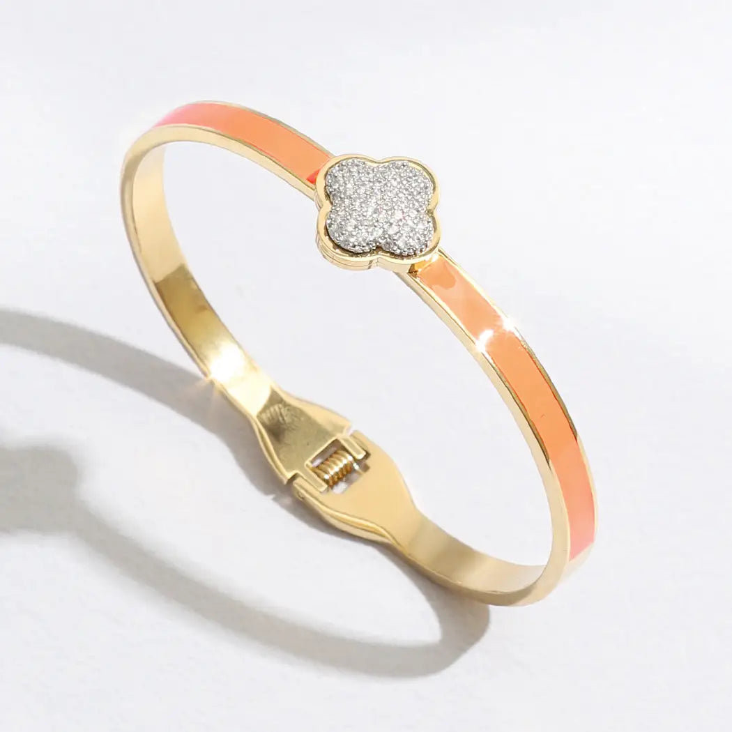 Colored Clover Cuff Bangle Bracelets