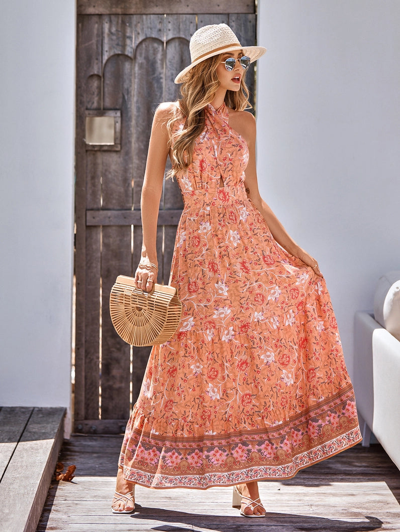 Epretty Maxi Dress Orange Floral