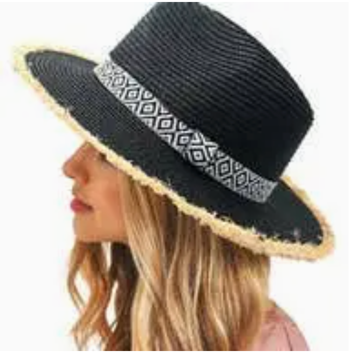 Embellish Your Life Aztec Band Straw Hat Black