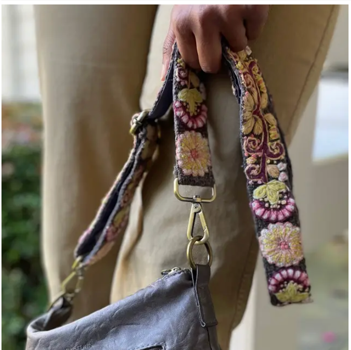 Jenny Krauss Heather Gray Embroidered Adjustable Bag Strap