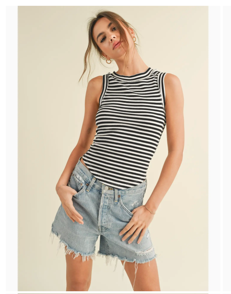 Miou Muse Striped Ribbed Tank Top