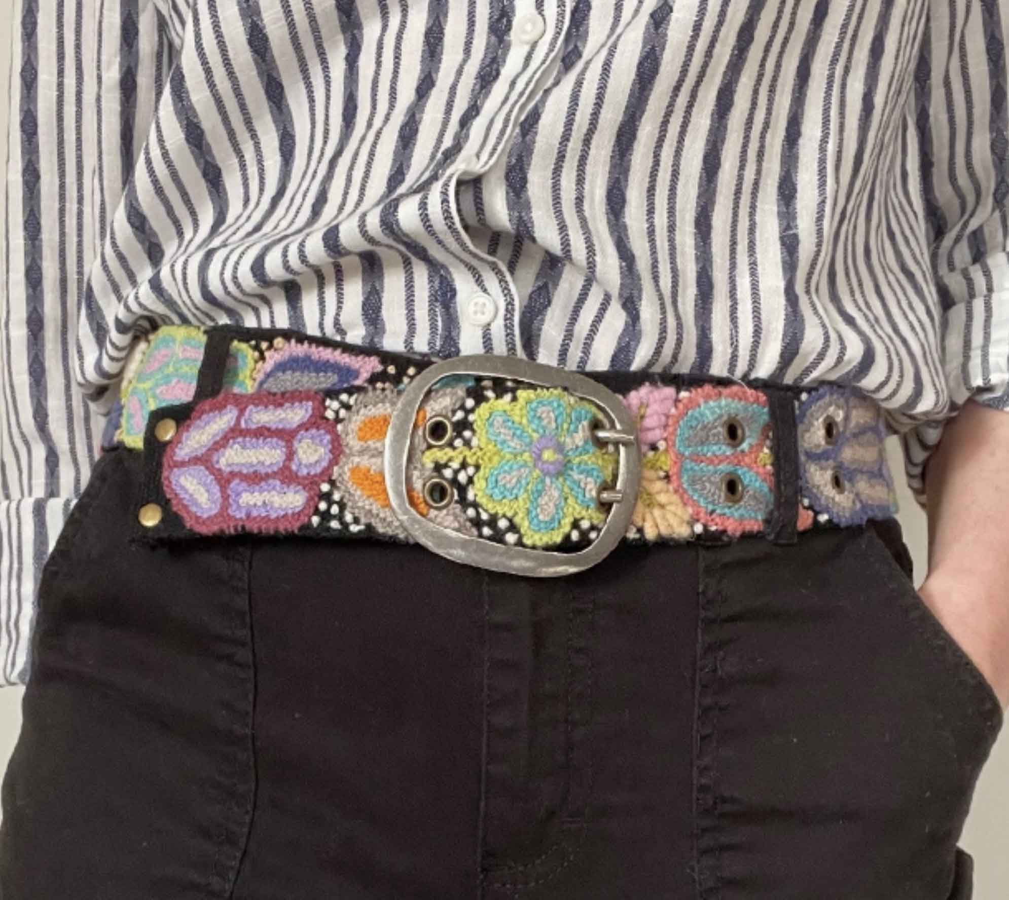 Jenny Krauss Folklorica Floral Embroidered Wool Belt Black