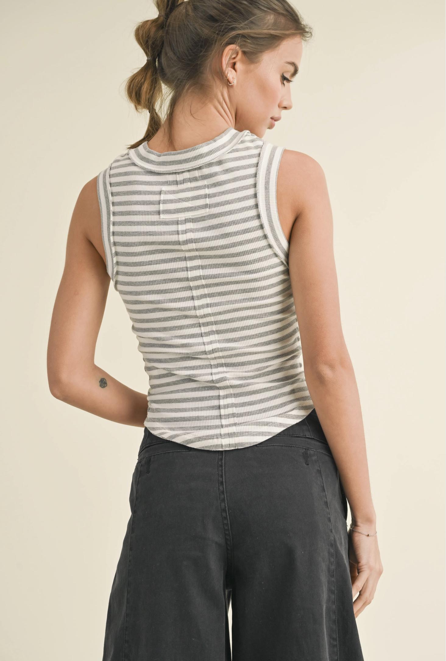Miou Muse Striped Ribbed Tank Top Blue/White