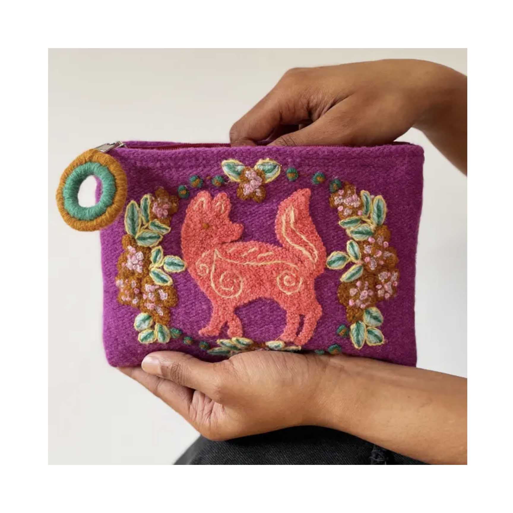 Jenny Krauss Woodland Fox Embroidered Wool Pouch