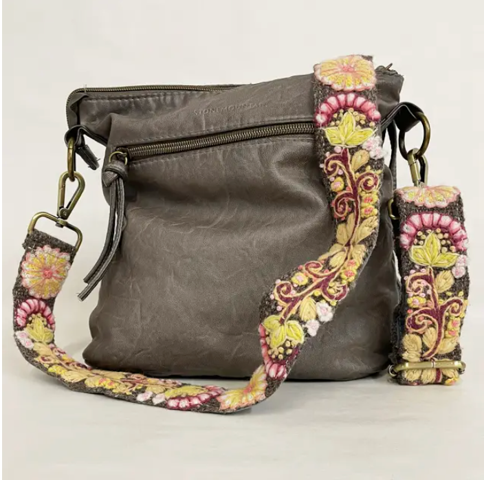 Jenny Krauss Heather Gray Embroidered Adjustable Bag Strap