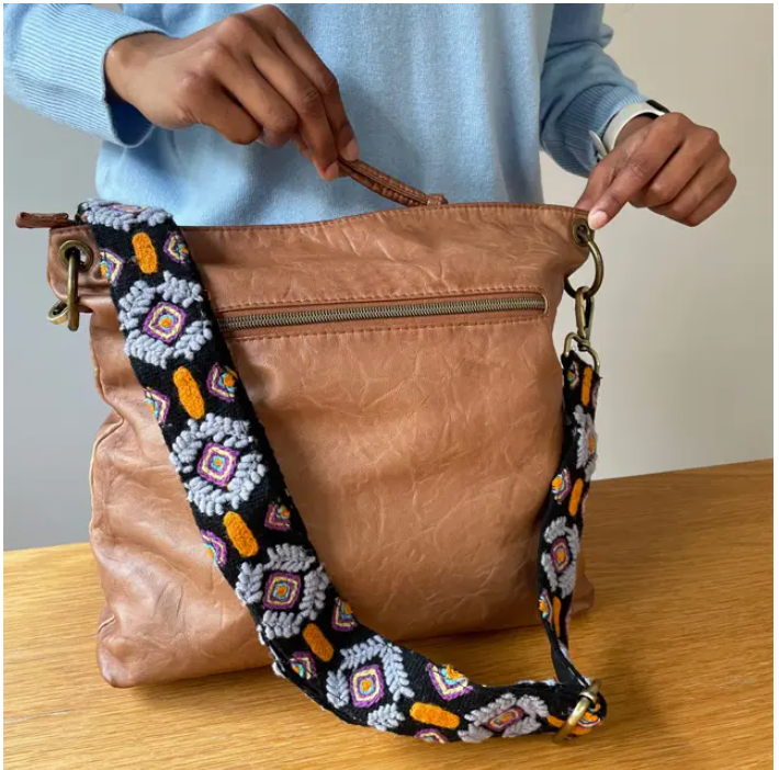 Jenny Krauss Nested Embroidered Adjustable Bag Strap Black