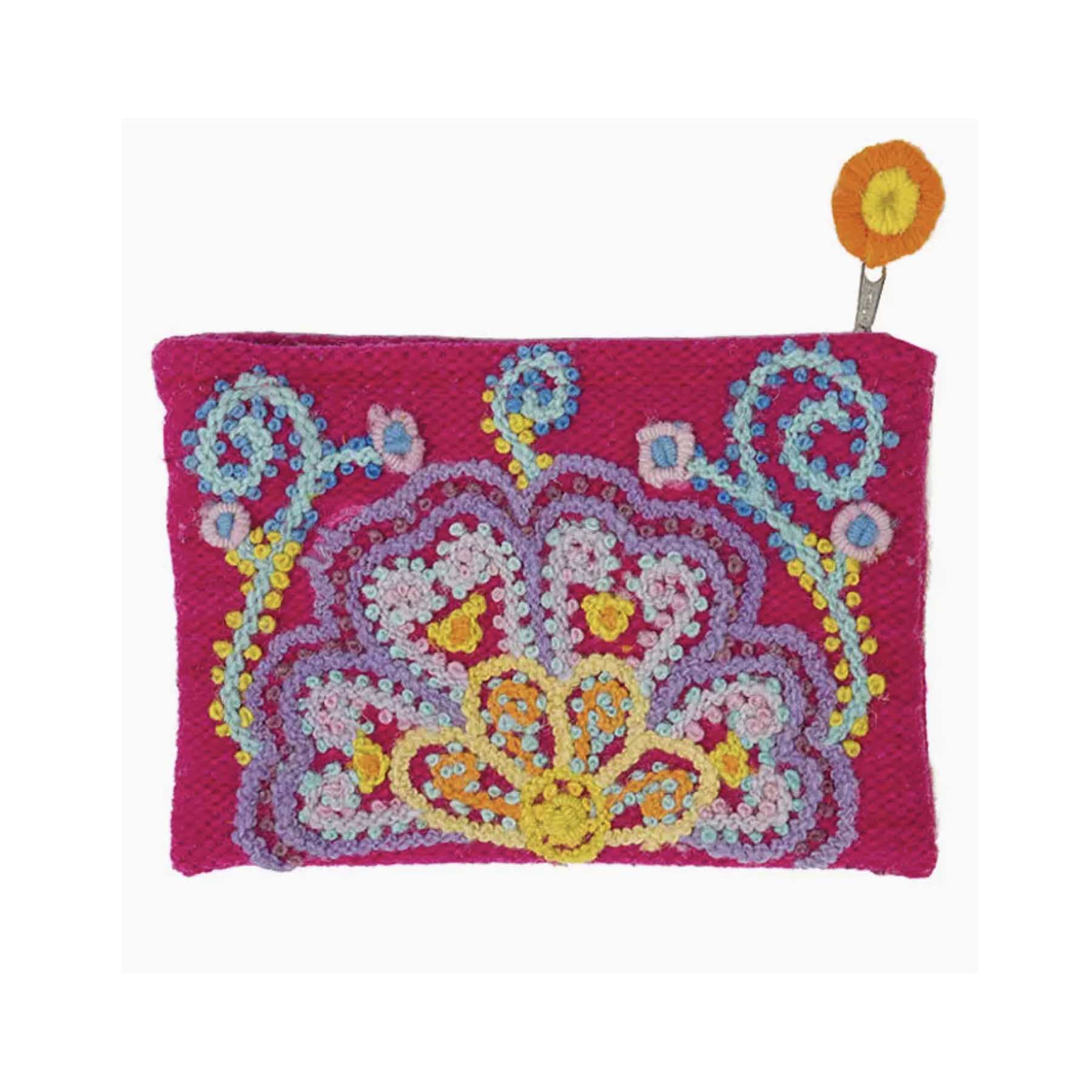 Jenny Krauss Comina Pink Floral Embroidered Wool Pouch