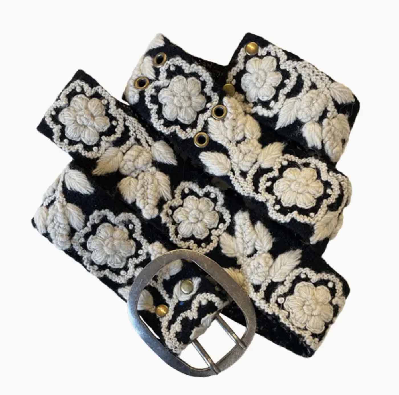 Jenny Krauss Two-Tone Embroidered Wool Belt Black/Cream
