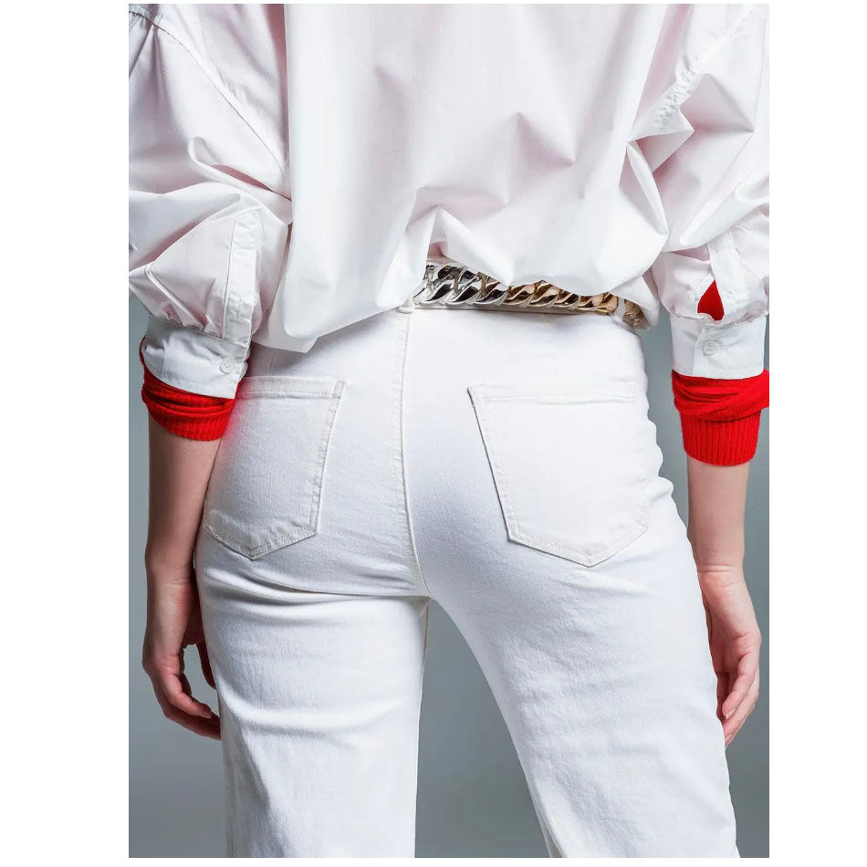Q2 High Waisted Front Pocket Flare Jeans White