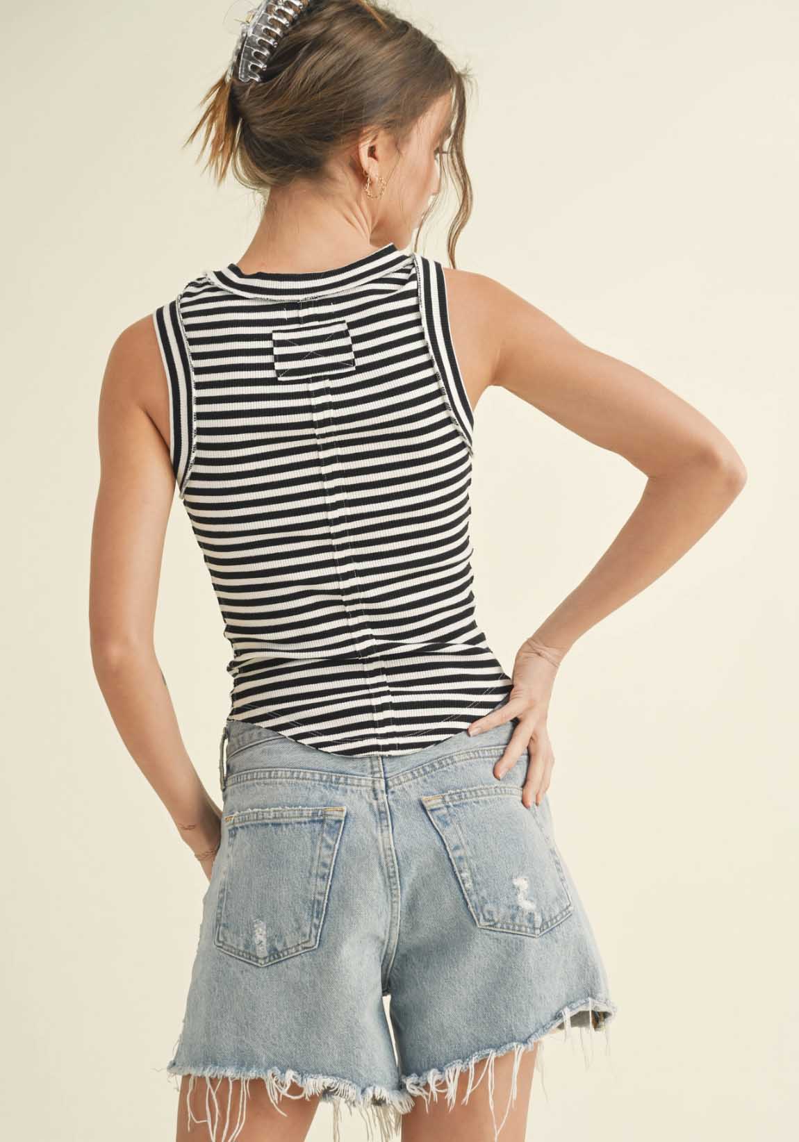 Miou Muse Striped Ribbed Tank Top Blue/White