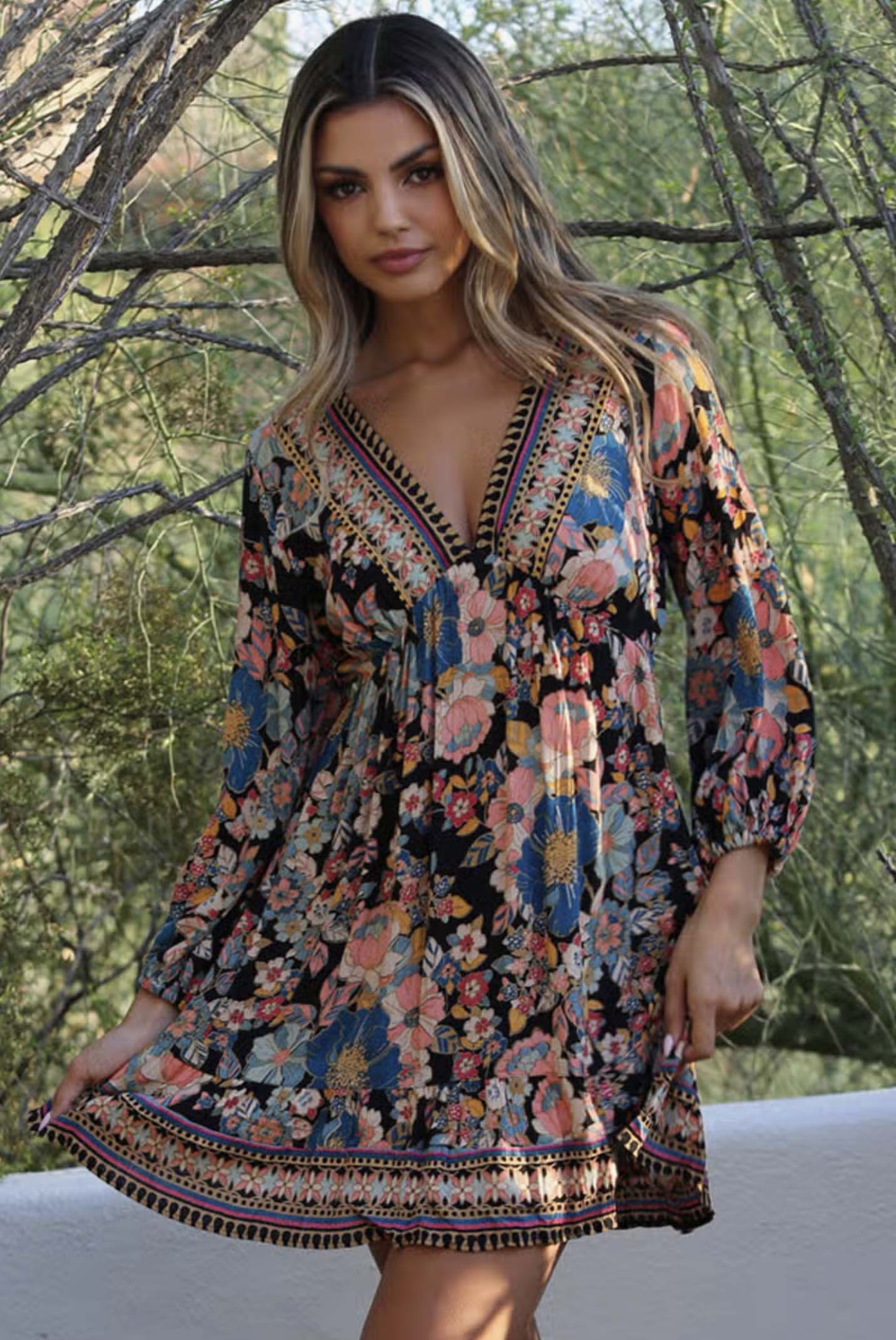 Angie Long Sleeve Floral Dress