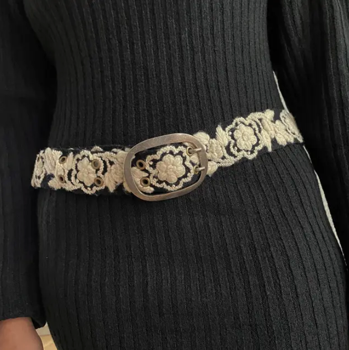 Jenny Kraus Two-Tone Embroidered Wool Belt Black/Cream