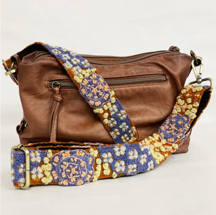 Jenny Krauss Blue Skies Floral Embroidered Adjustable Bag Strap