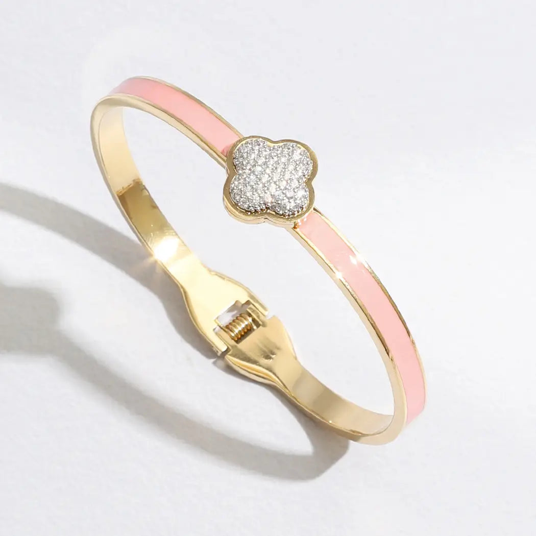 Colored Clover Cuff Bangle Bracelets