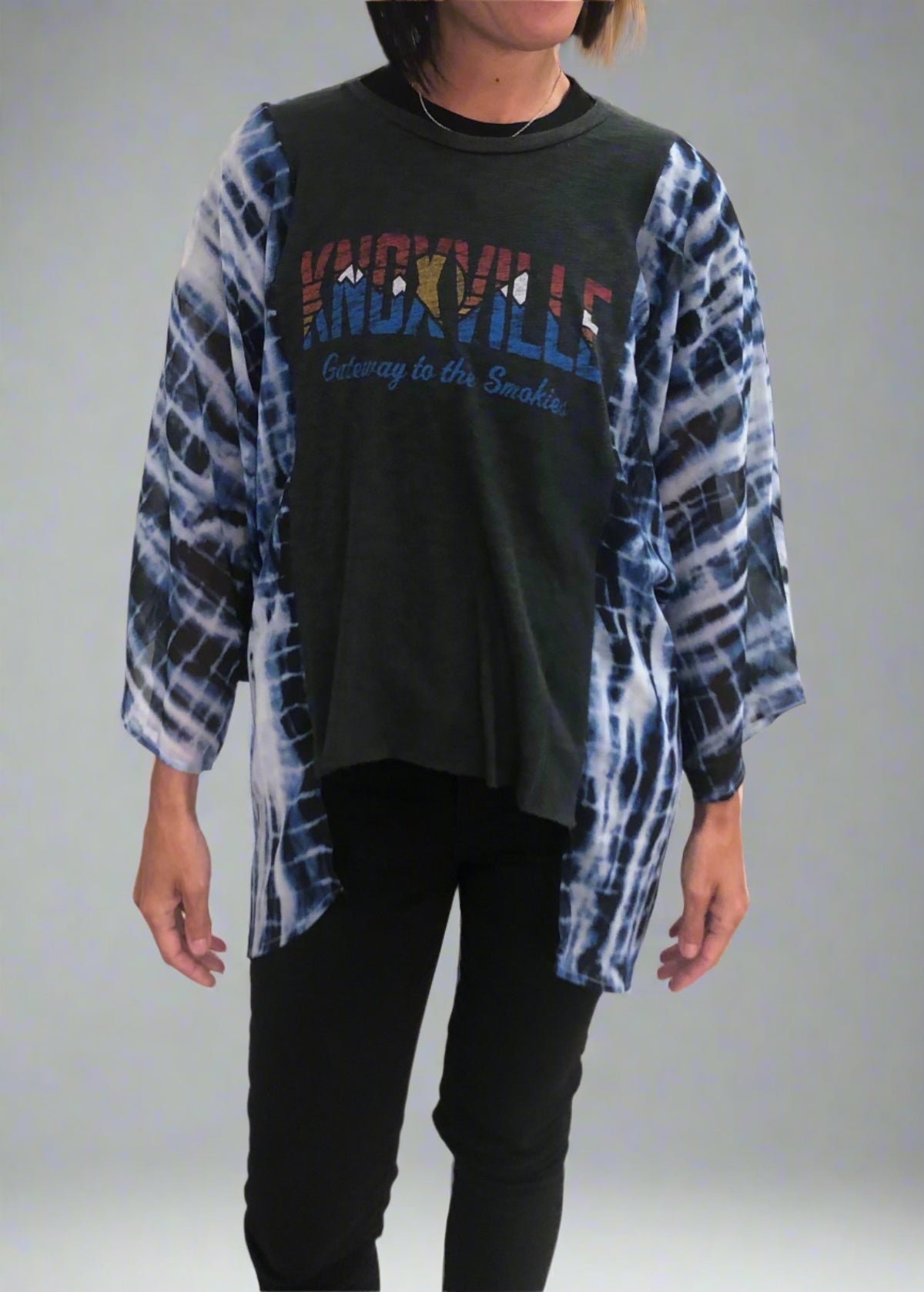 Upcycled Smokies Tee with Flutter Sleeves