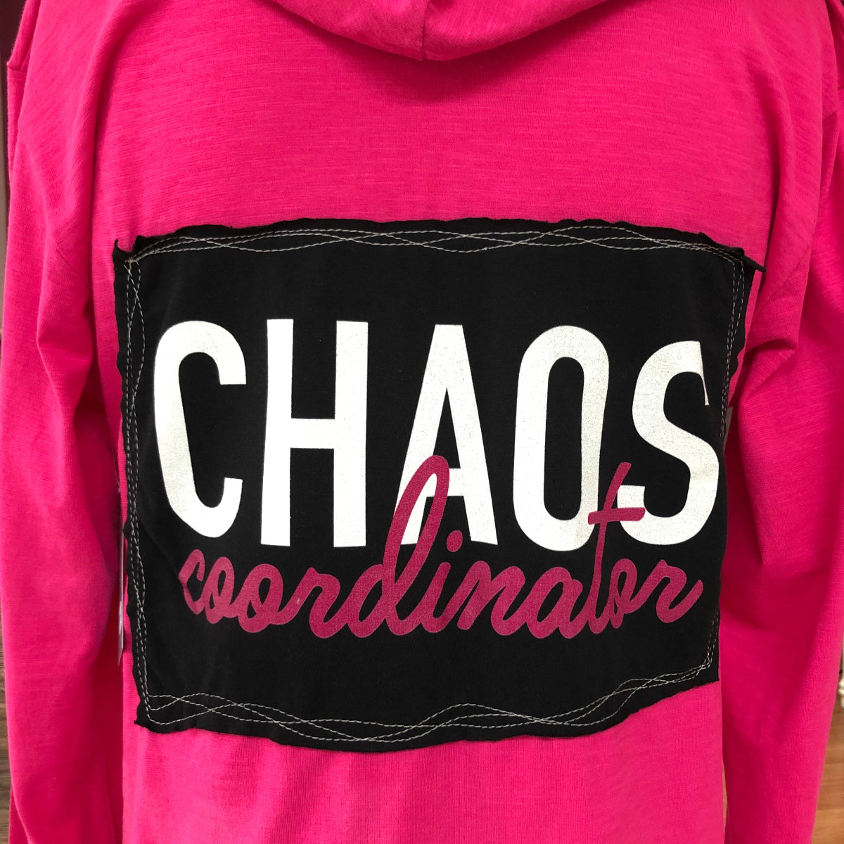 Upcycled Chaos Tee on Zip Up Hoodie