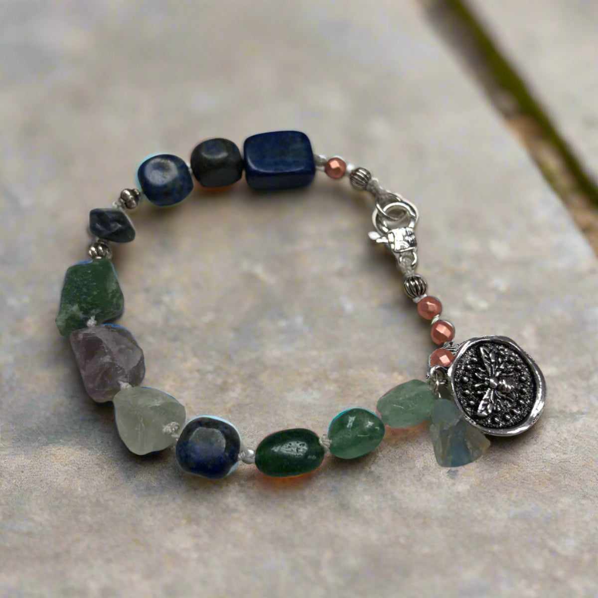 Lapis, Fluorite and Aventurine Bee Bracelet