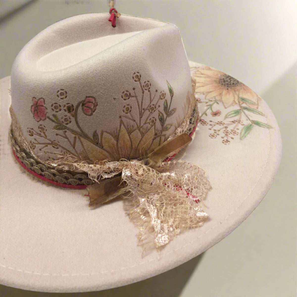 Hand Painted Fleece Hat in Beige