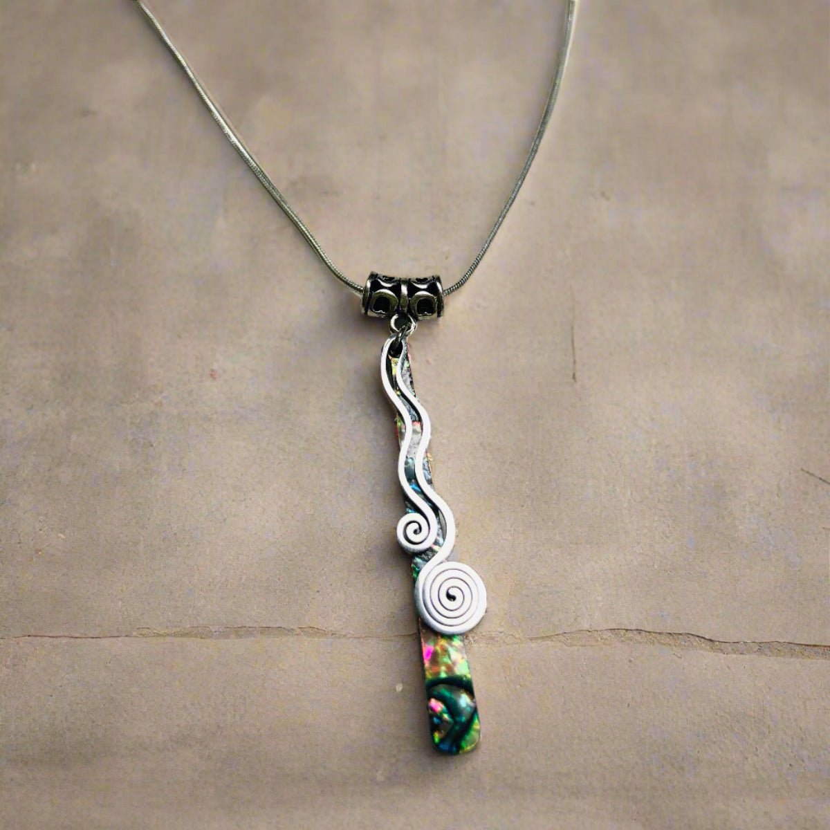 Abalone and Stainless Pendant Necklace