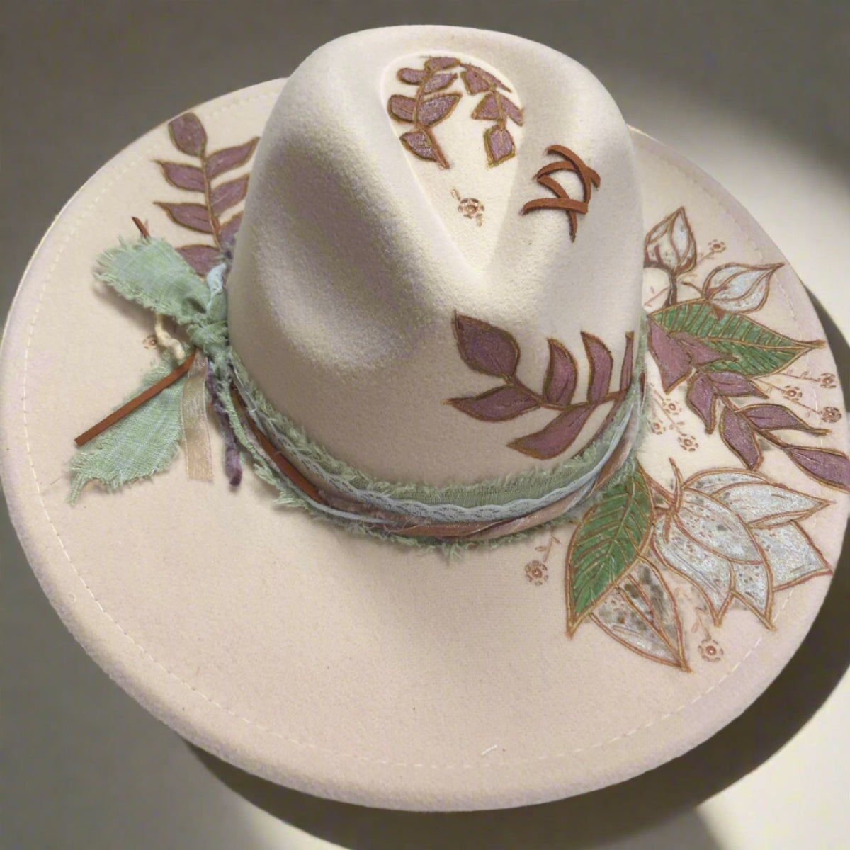Hand Painted Fleece Hat in Beige