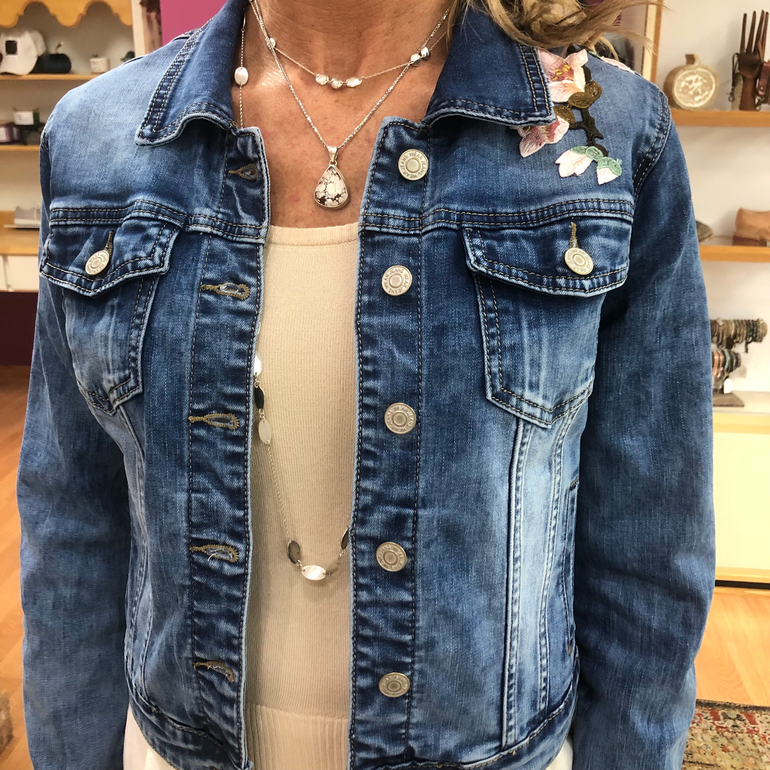 Jean Jacket with Cherry Blossoms