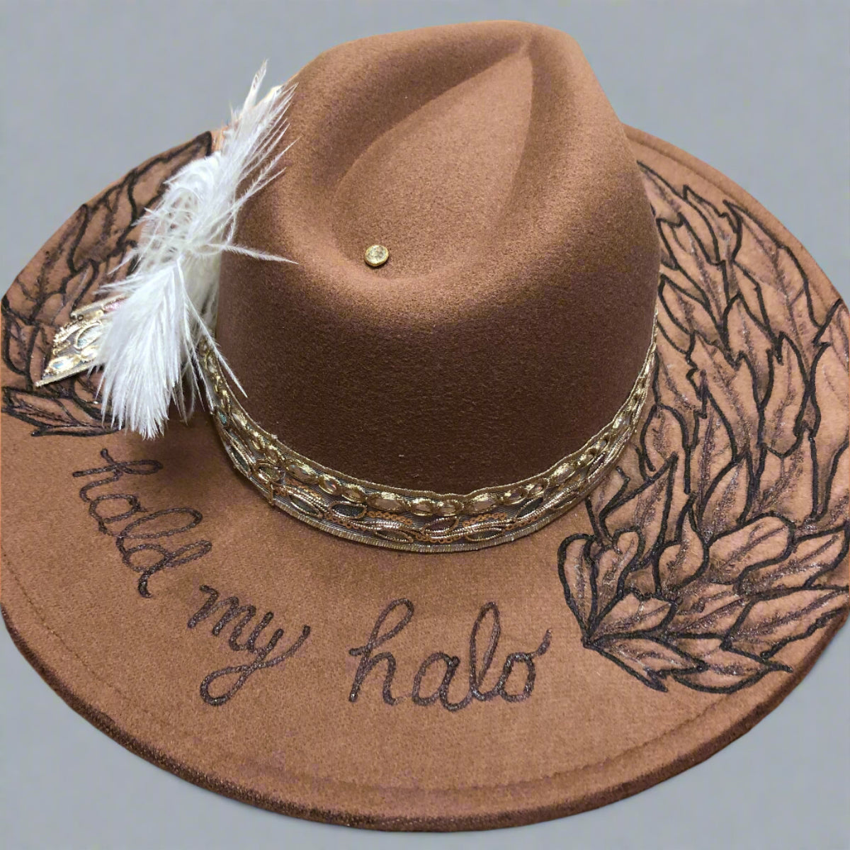 Hand Burned Hold My Halo Hat