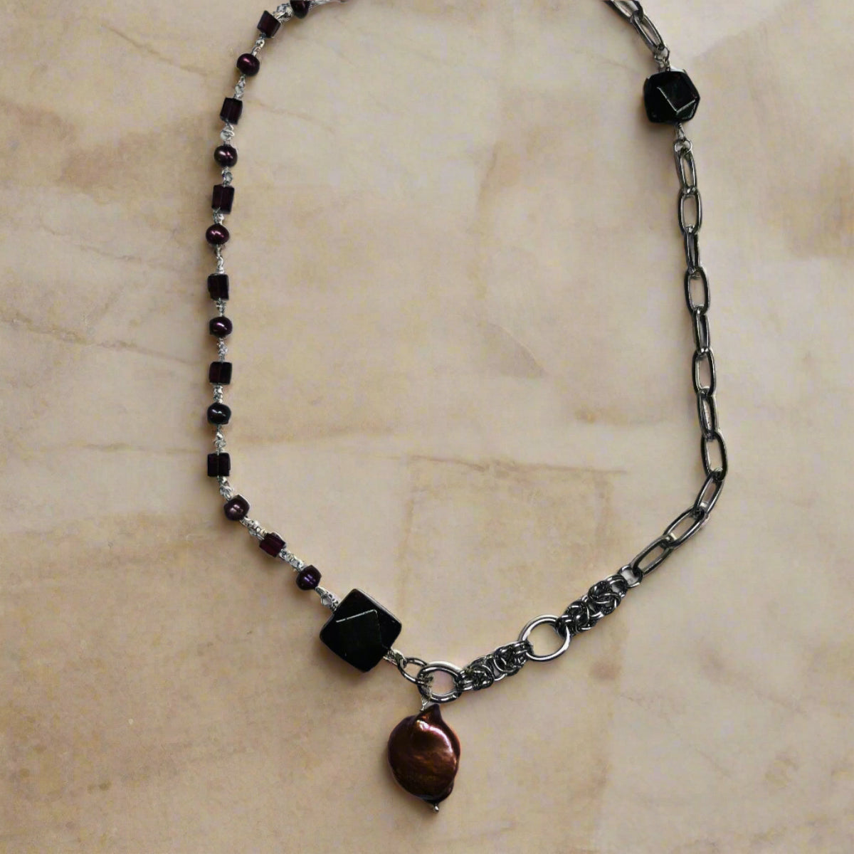 Garnet Pearl Necklace