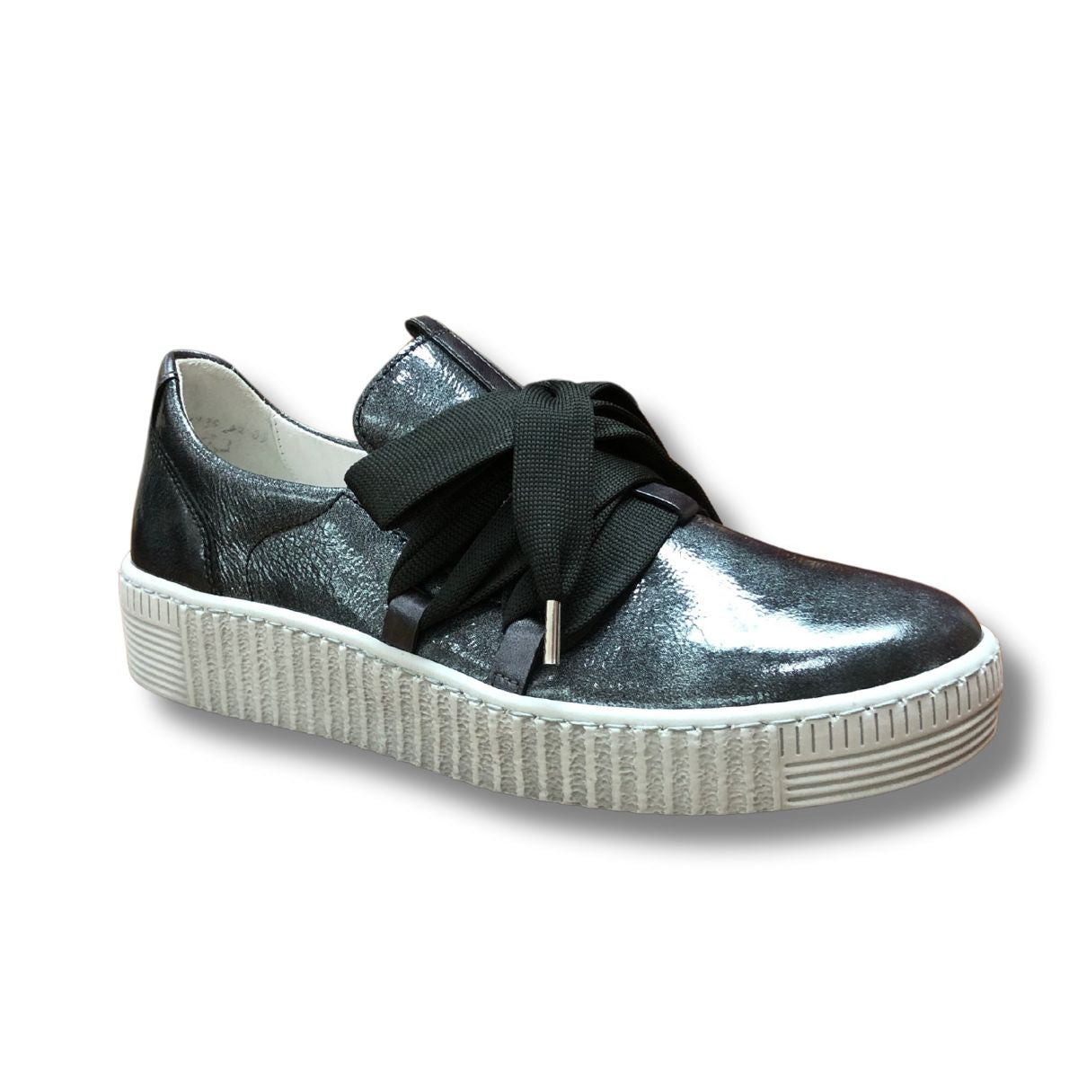 Gabor Ribbon Sneaker Metallic Leather Anthracite