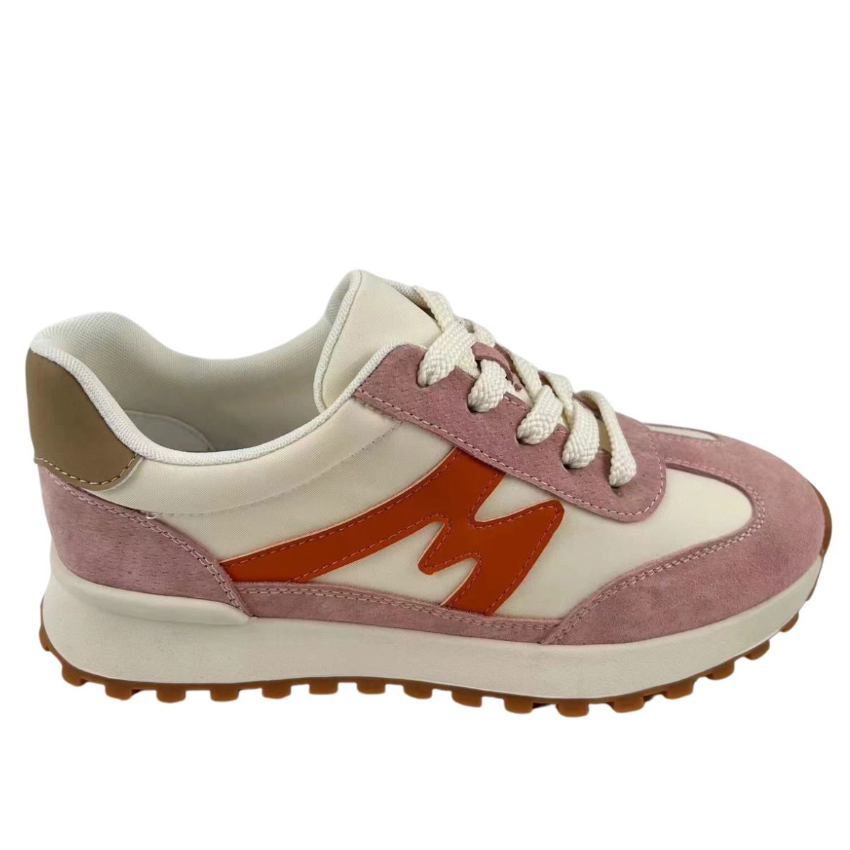 Color Contrast Leather Sneakers in Pink/Orange