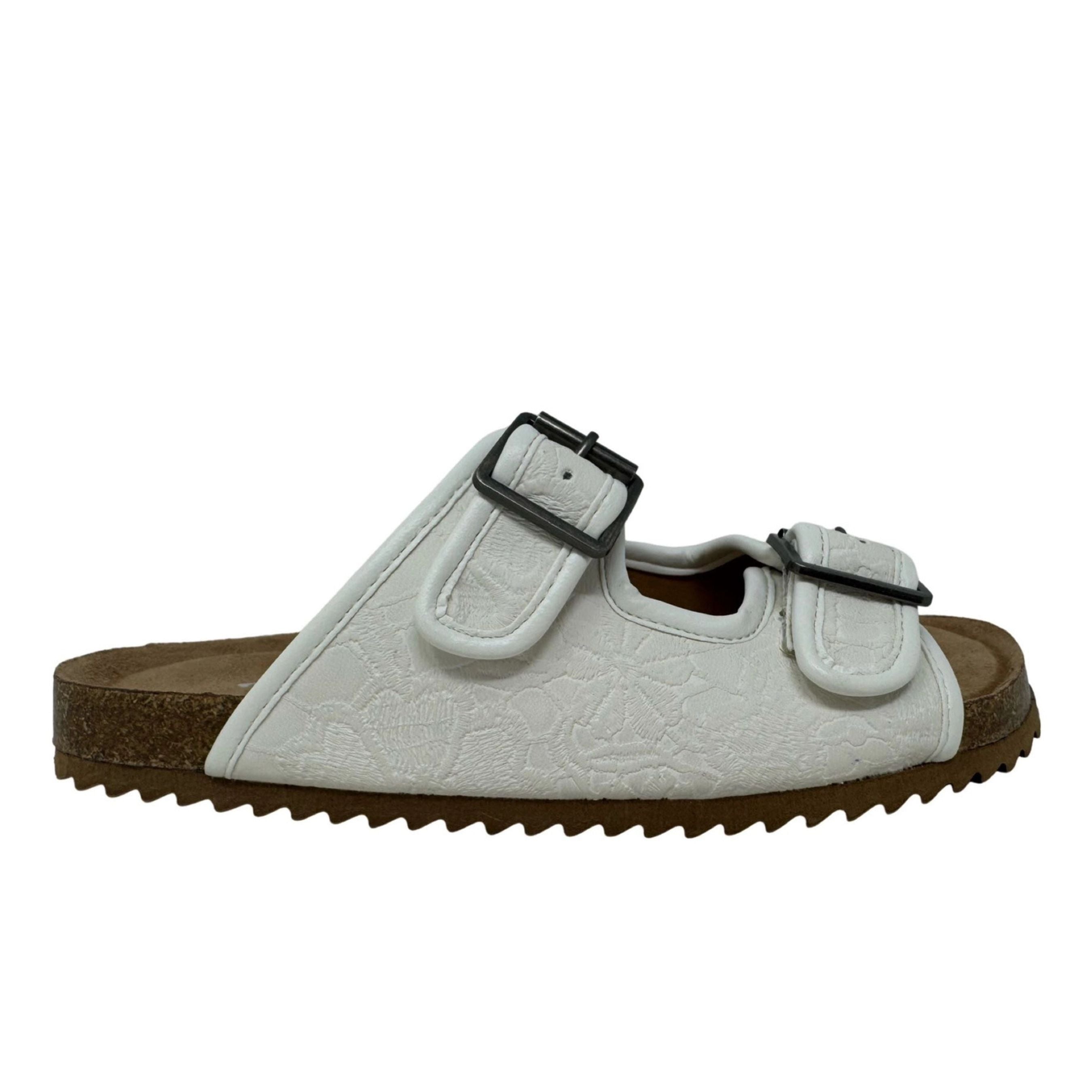 Berry 3 Embossed Double Strap Sandal in White