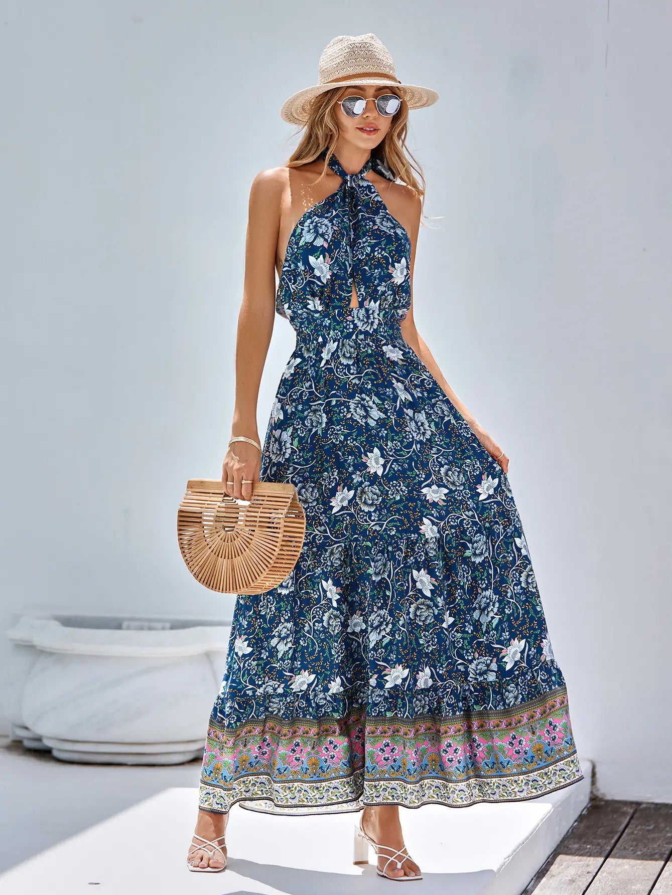 E Pretty Blue Floral Convertible Maxi Dress