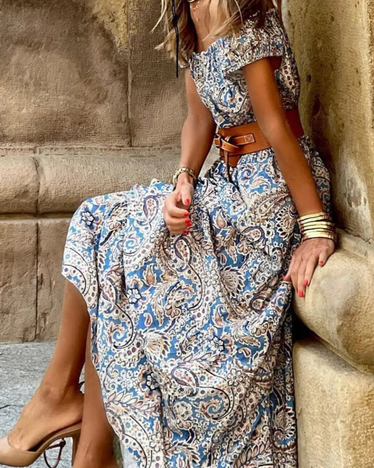 Boho Paisley Off Shoulder Maxi Dress