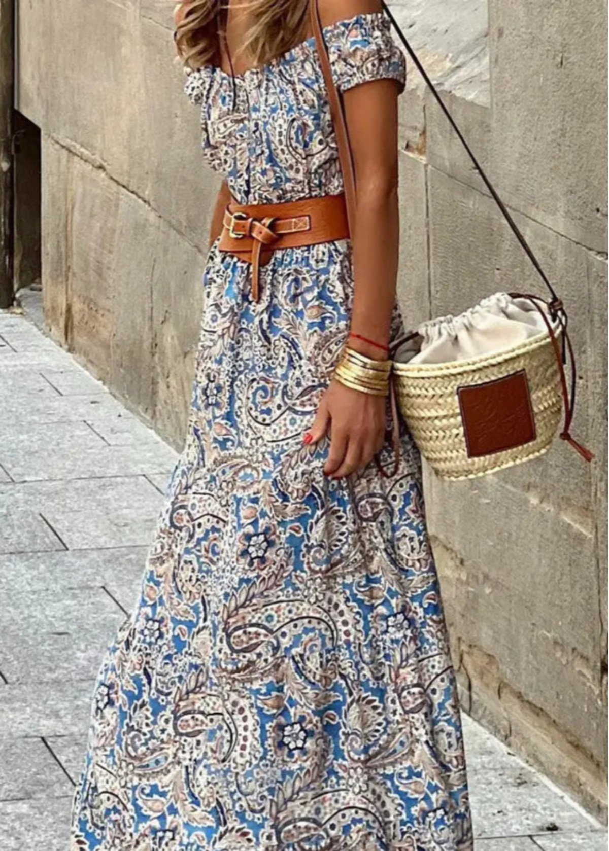 Boho Paisley Off Shoulder Maxi Dress