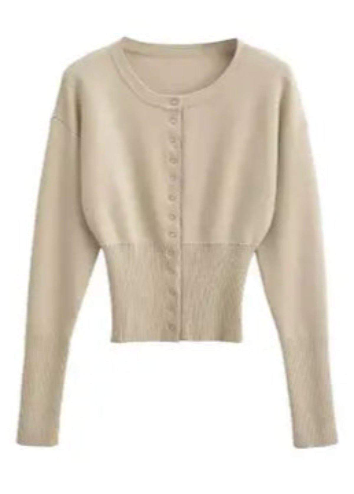 High Waisted Snap Knit Top in Beige