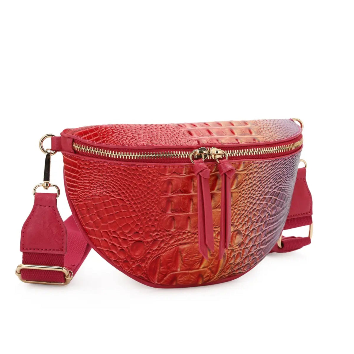 Aurora Croc Embossed Sling Bag in Fuschia