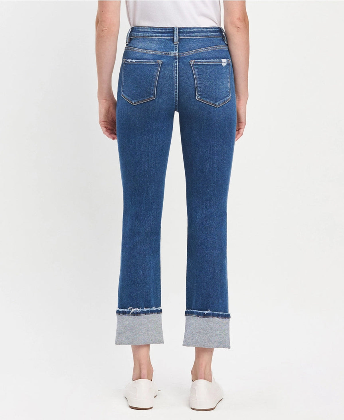 High Rise Cuffed Slim Straight Jeans