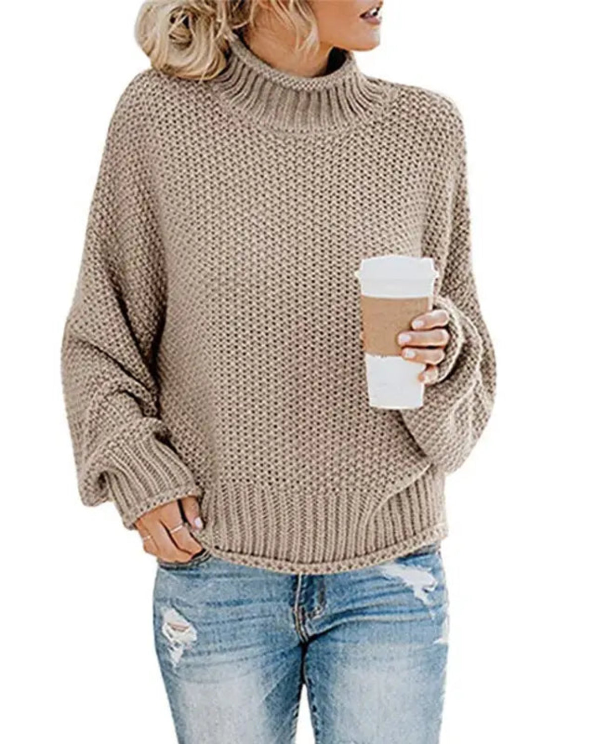 Lightweight Mock Turtleneck Sweater in Khaki