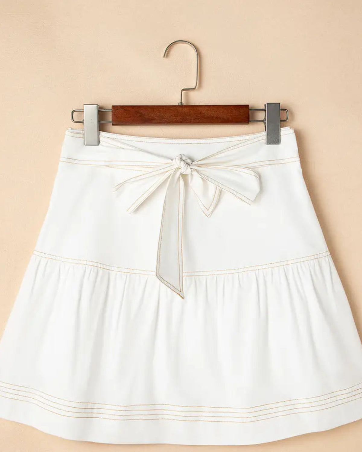 Contrast Stitching Belted Mini Skirt