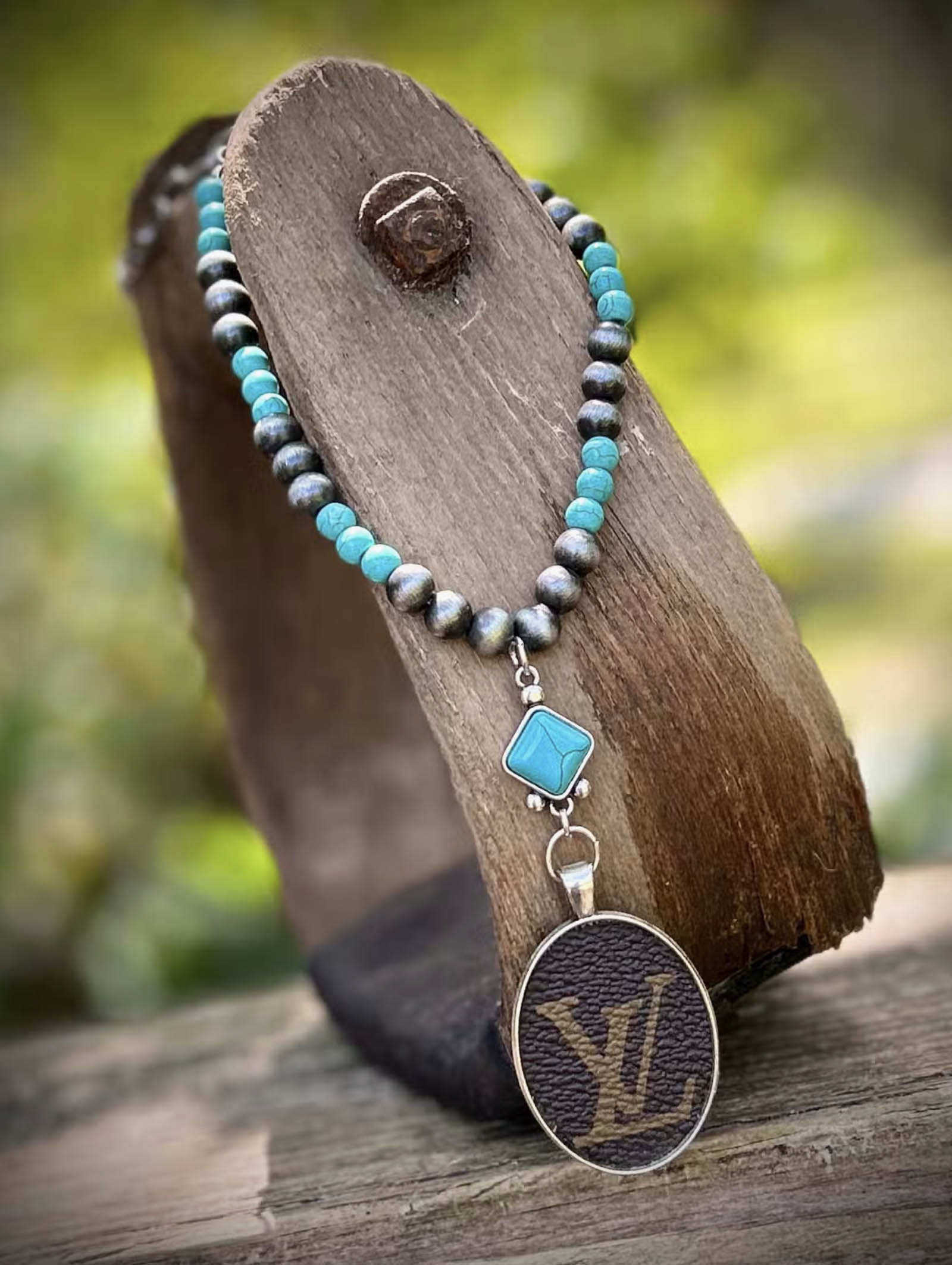 Southern Junkie Dutton Ranch Collection Upcycled LV Turquoise Bead Necklace