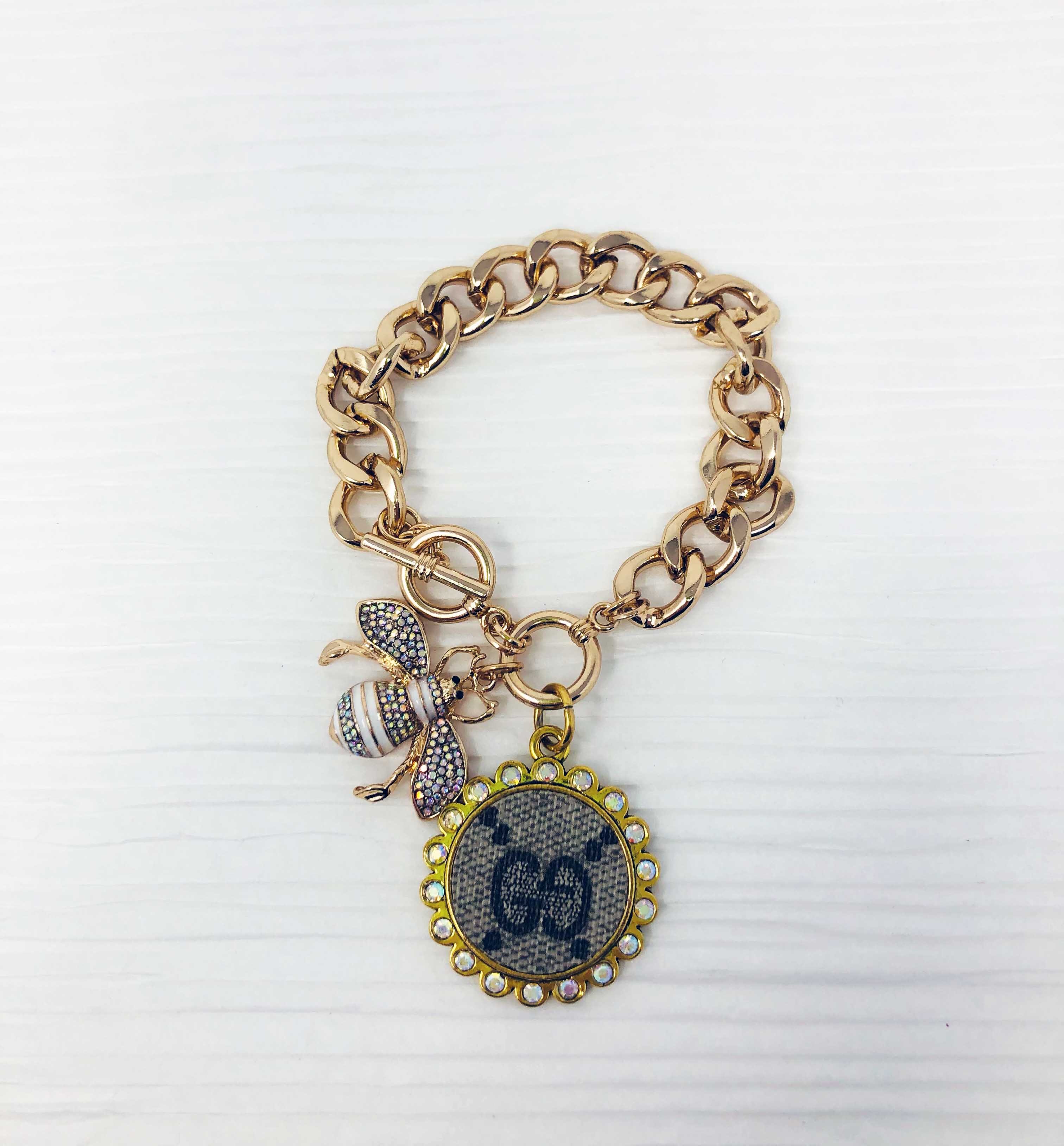 Upcycled Always & Forever GG Pink Bee Bracelet