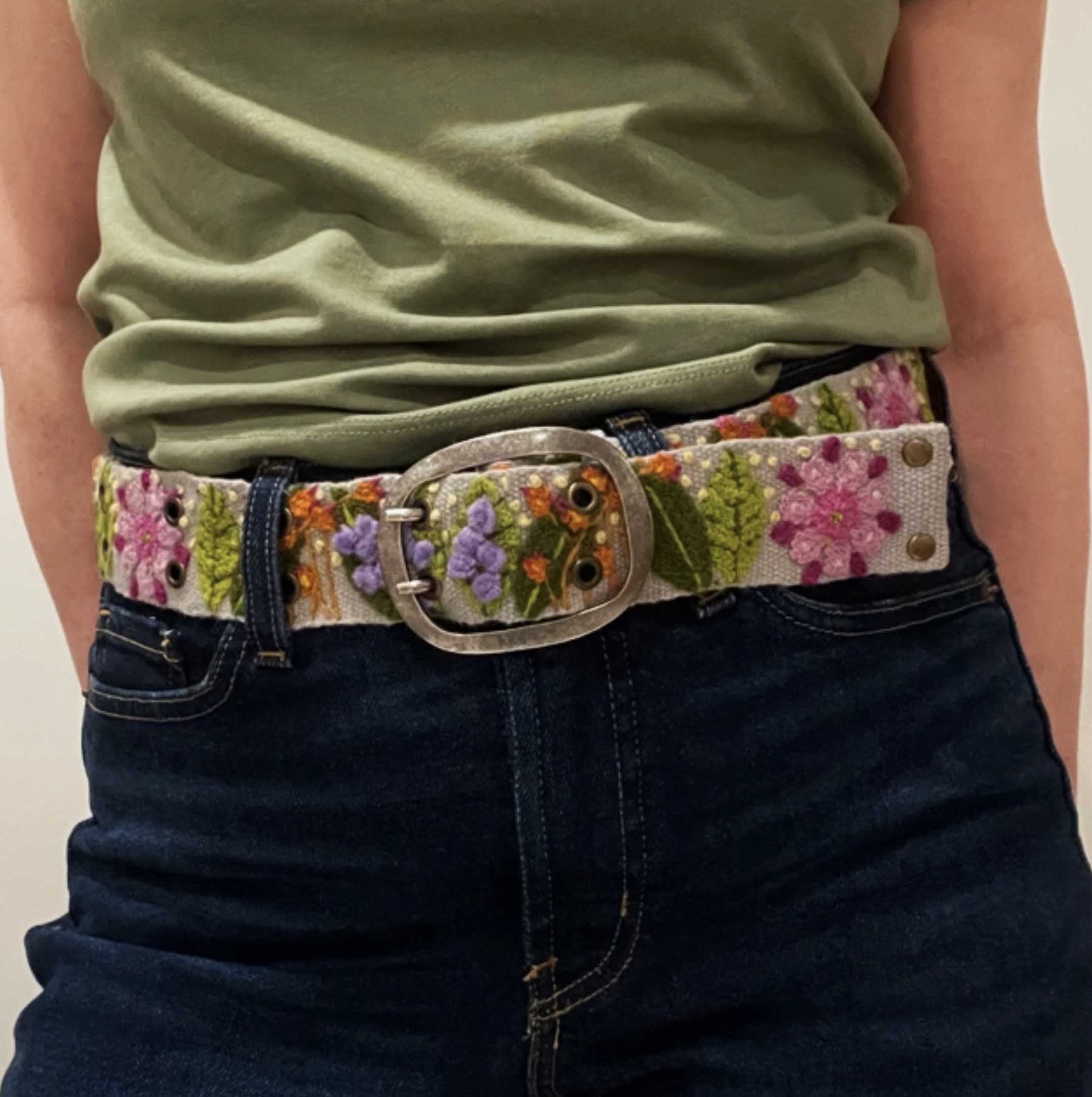 Jenny Kraus Freshwater Floral Embroidered Wool Belt