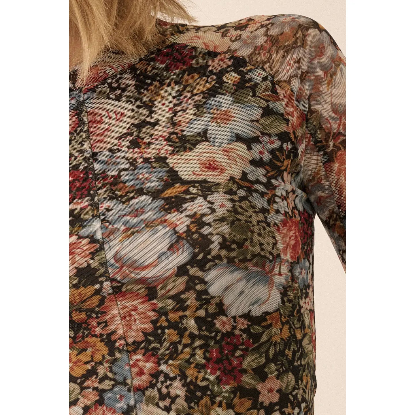 Floral Mesh mock Neck Long Sleeve