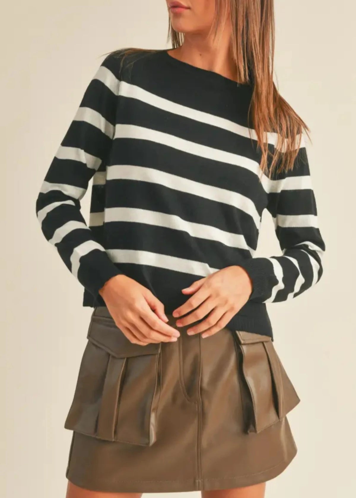 Black Striped Sweater Top