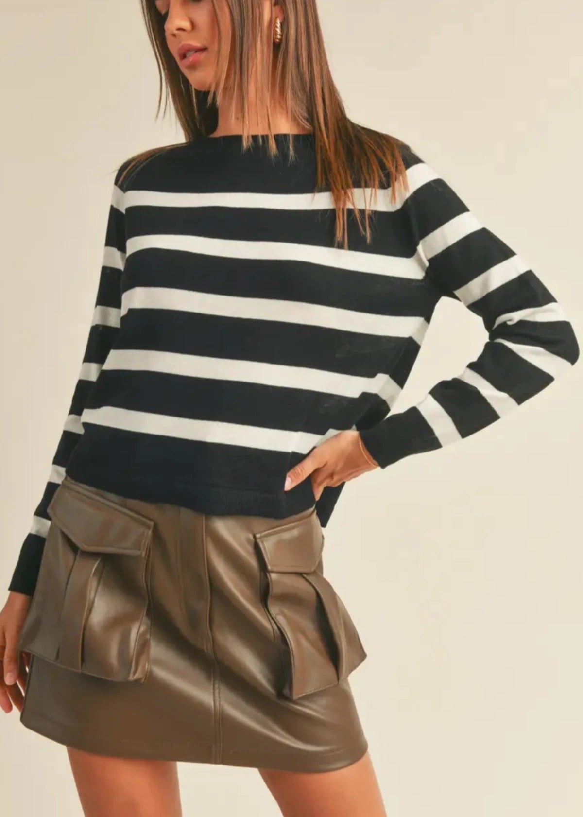 Black Striped Sweater Top