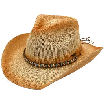 C.C. Tea Dyed Cowboy Hat With Silver Hat Band Natural